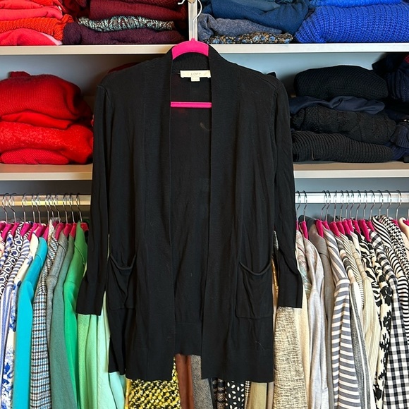 Loft black long sleeve open front cardigan with pockets size XS - Picture 1 of 3